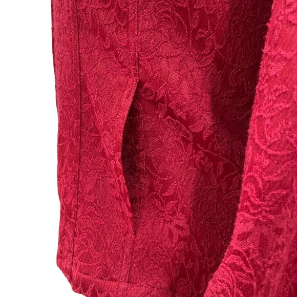 Women's Red Floral Textured Jacket Sz XL Casual Classic Stylish Party Zip-Up - Picture 6 of 11